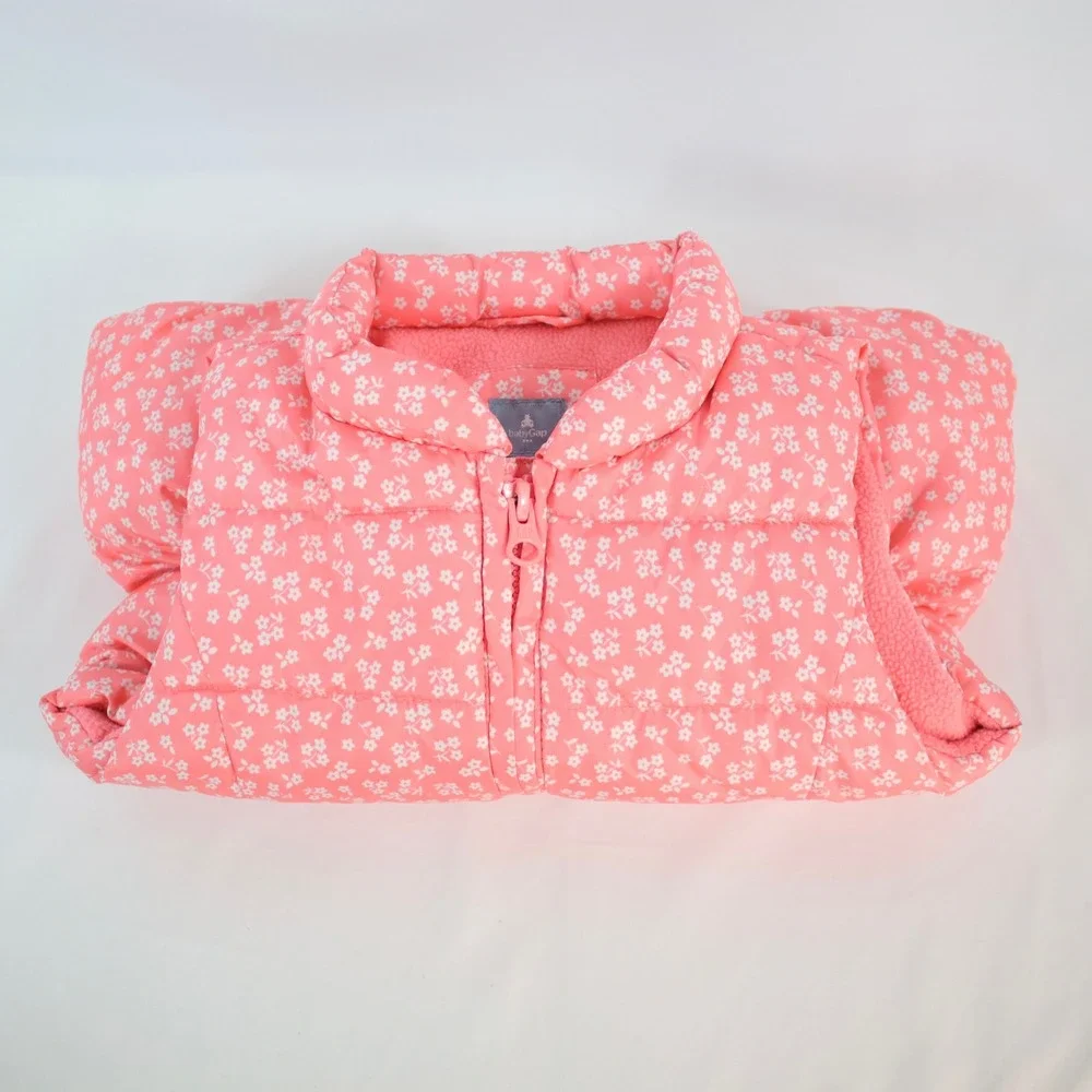 BabyGap Pink Floral Fleece Lined Puffer Vest Toddler Girl's Size 3 Years